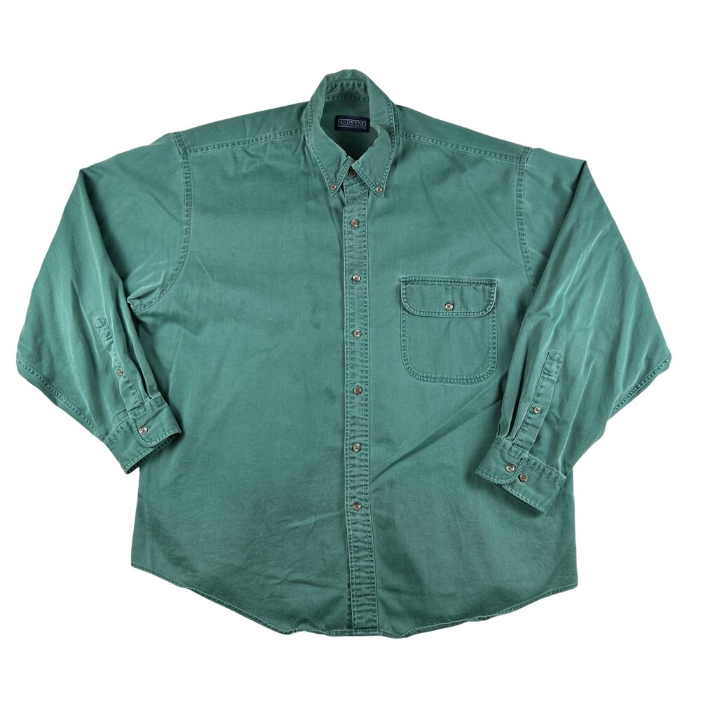 Vintage Lands' End Shirt Mens XL Twill Long Sleeve Button Down Cotton Casual
